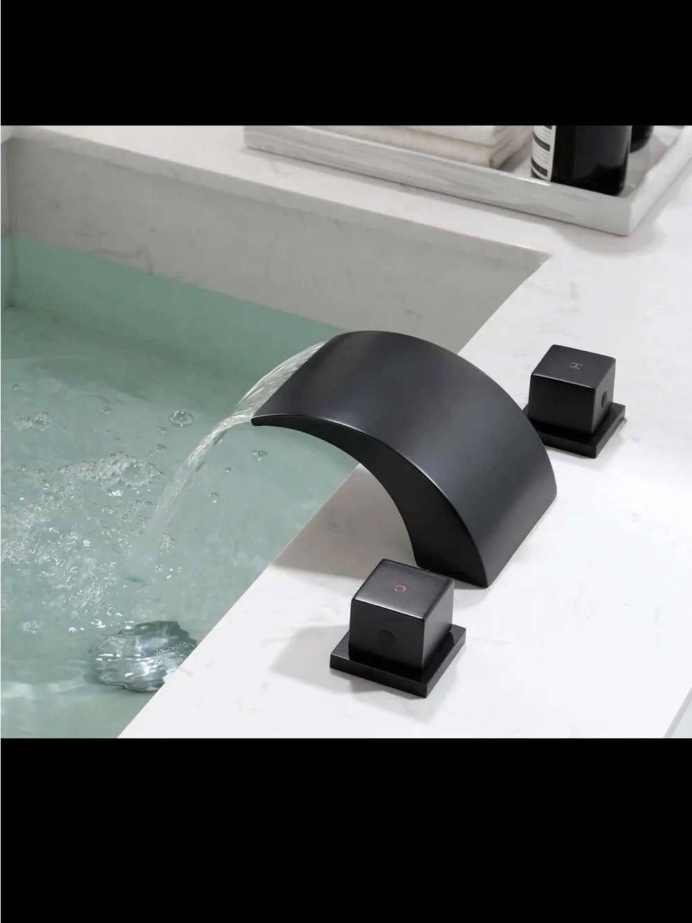 Matte Black Waterfall Roman Tub Faucet 2-Handle Deck Mount Bath Filler